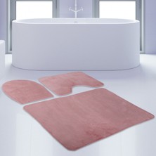 Bonny Home 3'lü Unicolor Pembe Kaymaz Taban Banyo Paspası & Halısı Seti