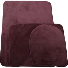 Bonny Home 3'lü Unicolor Mürdüm Kaymaz Taban Banyo Paspası & Halısı Seti