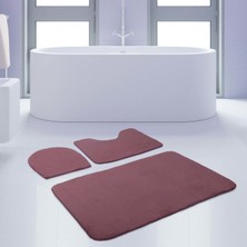 Bonny Home 3'lü Unicolor Mürdüm Kaymaz Taban Banyo Paspası & Halısı Seti