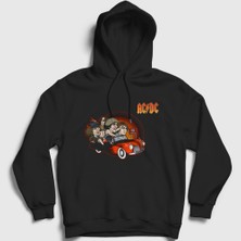 Presmono Unisex Siyah Classic Car AC/DC Kapüşonlu Sweatshirt