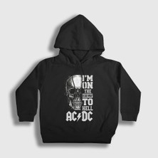Presmono Unisex Çocuk Siyah Highway To Hell Skull AC/DC Kapüşonlu Sweatshirt
