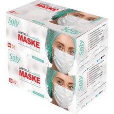 Soly Care Üç Katlı Lastikli Burun Telli Cerrahi Maske 100 Adet (50'li 2 Kutu) Beyaz