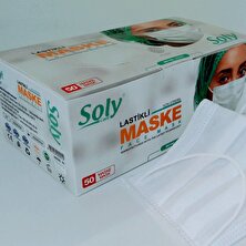 Soly Care  Üç Katlı Lastikli Burun Telli Cerrahi Maske 200 Adet (50'li 4 Kutu) Beyaz