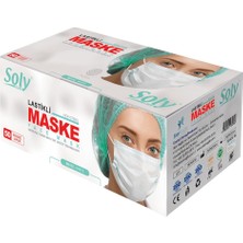 Soly Care Üç Katlı Lastikli Burun Telli Cerrahi Maske 50 Adet (50'li 1 Kutu) Beyaz