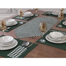 Tropik Home Tropikhome Moena Amerikan Servis Supla ve Runner Seti 6 Kişilik Yeşil Ekose Desen Set