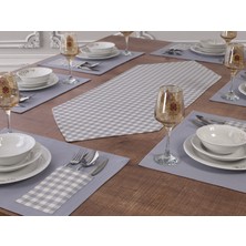 Tropik Home Moena Amerikan Servis Supla ve Runner Seti 6 Kişilik Gri Ekose Desen Set