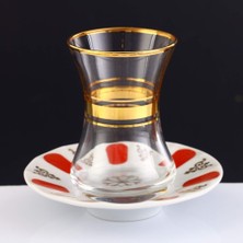 Paşabahçe 12 Parça Çay Takımı Porselen Tabaklı Altın Yaldızlı