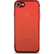 Kzy Apple iPhone 8 Kılıf Renkli Şeffaf Kamera Korumalı Exclusive Silikon Kapak Kırmızı