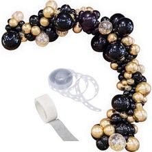 Parti Furyası Siyah Gold Konfetili Balon Zincir Set