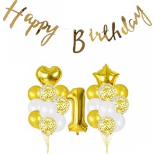 Parti Furyası 1 Yaş Gold Happy Birthday balon Seti