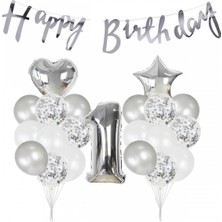 Parti Furyası 1 Yaş Gümüş Happy Bırthday balon Seti