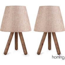 Homing Tasarım Ahşap Üç Ayaklı 2li Abajur Seti AYD-2400