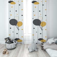Talia Home Sarı Balonlu Çocuk ve Bebek Odası Fon Perde 2 Kanat TLA-002