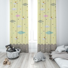 Talia Home Çocuk Odası Bebek Odası Sarı Fon Perde 2 Kanat TLA-021