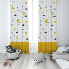 Talia Home Ay Yıldız Desen Çocuk Odası Bebek Odası Fon Perde 2 Kanat TLA-022