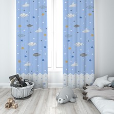 Talia Home Çocuk Odası Bebek Odası Gökyüzü Desenli Fon Perde 2 Kanat TLA-029