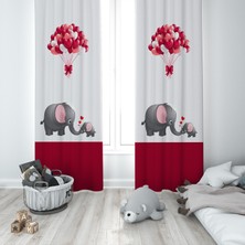 Talia Home Çocuk Odası Bebek Odası Kırmızı Fon Perde 2 Kanat TLA-030