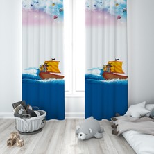 Talia Home Çocuk Odası Bebek Odası Deniz Desen Fon Perde 2 Kanat TLA-047