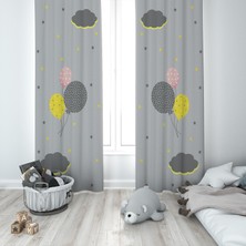 Talia Home Gri Balon Çocuk ve Bebek Odası Fon Perde 2 Kanat TLA-007