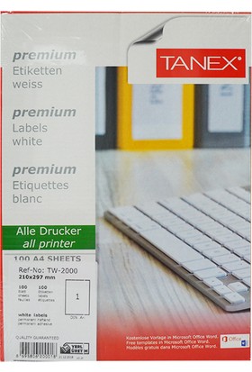Tanex TW-2000 210x297 mm Laser Etiket 100 Ad.