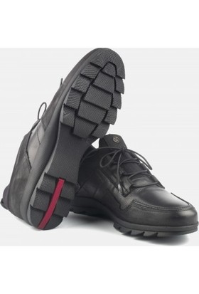 Marcomen Deri Detaylı Siyah Sneaker