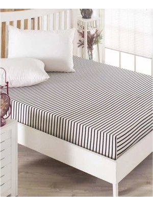 Mertim Tek Kişilik Lastikli Penye Çarşaf Siyah Beyaz Çizgili 100x200