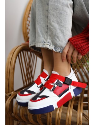 Limoya Lana Deri Kırmızı/Beyaz Lastikli Spor Ayakkabı