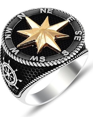 Takılingo Pusula Tasarım Taşsız Gümüş Erkek Yüzük