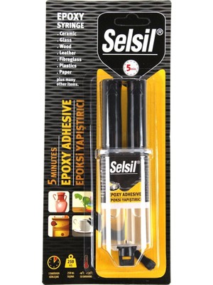 Selsil Epoksi Yapıştırıcı 28 gr Seramik Cam Porselen Ahşap Deri ve bir çok yuzey için Şırınga Yapıştırıcı