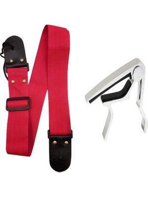 Alice Gitar Askı Kayışı - Kırmızı + Metal Kapo