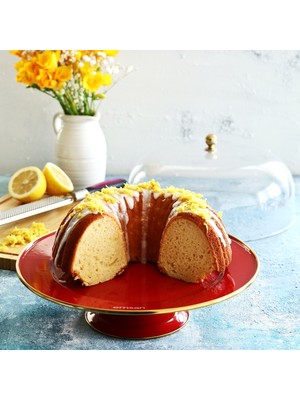 Emsan Troy Emaye 30 cm Ayaklı Kek Fanus Kırmızı