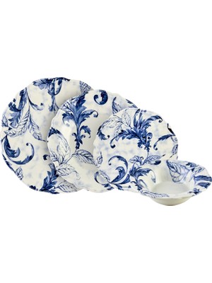 Jumbo Leaf 6 Kişilik 24 Parça Desenli Yemek Takımı Beyaz Stoneware Malzemeden Üretildi