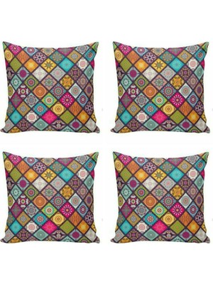 Kırlent Dünyası 4'lü Etnik Desen Kombin Dijital Baskılı Kırlent Kılıfı