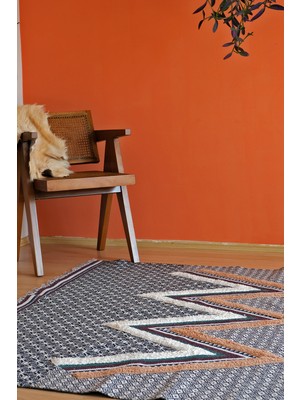 Rugs Modern 4004 Boho İskandinav Stil Rustik Lacivert Kilim