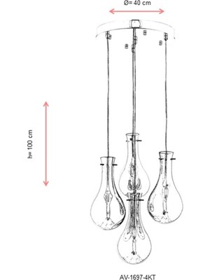 AVONNI AV-60092-4KT Krom Kaplama Modern Avize E14 Metal Cam 40cm