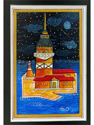 Bedesten Pazar Minyatür 20x25 cm El Yapımı Dekoratif Çerçeveli Kız Kulesi Figürü