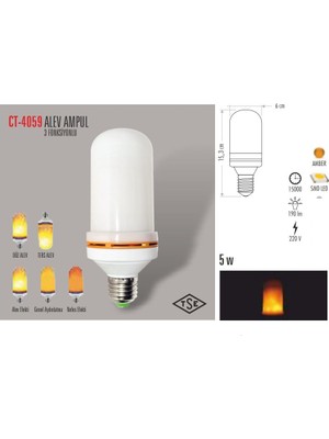 Cata CT-4059 5 W LED Alev Ampül 3 Fonksiyon Gerçek Alev Efekt