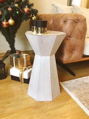 Dipole Furniture Darbuka Doğal Ahşap Ceviz Kaplama Beyaz Sehpa