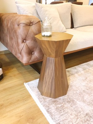 Dipole Furniture Darbuka Doğal Ahşap Ceviz Kaplama Sarı Sehpa