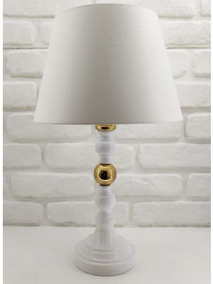 365gunserisonu Beyaz  Rustik Gold Renk Toplu Metal Ayaklı  30'luk Silebilen Beyaz Şapkalı  Abajur Masa Lambası