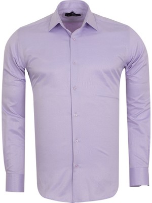MAKROM Lila Erkek Gömlek Yaka Slim ve Regular Fit Pamuklu Dokuma Uzun Kollu Gömlek