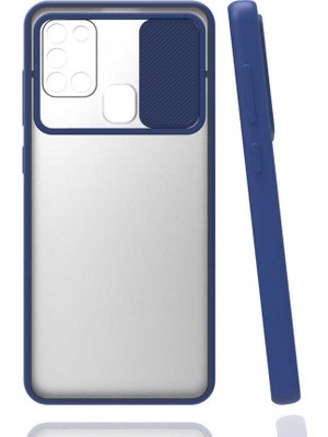 noktaks - Samsung Galaxy M31 - Kılıf Slayt Sürgülü Arkası Buzlu Lensi Kapak - Lacivert - T15442
