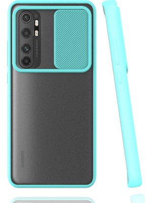 noktaks - Xiaomi Mi Note 10 Lite - Kılıf Slayt Sürgülü Arkası Buzlu Lensi Kapak - Turkuaz - T15452