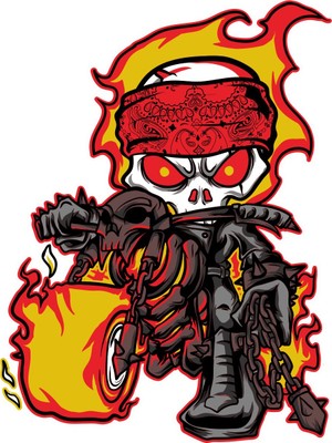 Sticker Fabrikası Alevli Motosiklet Sürücüsü Kurukafa Kuru Kafa Sticker 00533