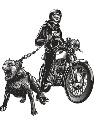 Sticker Fabrikası Motorcu Kurukafa Motor ve Köpek Kuru Kafa Sticker 00545