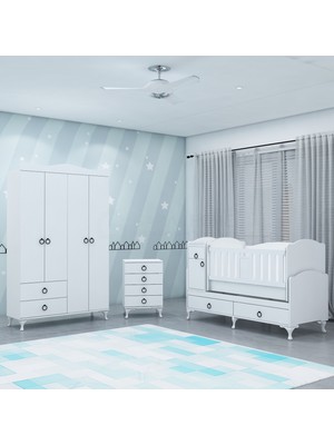 Garaj Home Sude Bebek Odası Takımı Asansörlü Beşik ve 4 Kapaklı Dolap ile Şık Görünüm