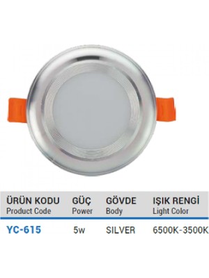 Ycl YC-615 Smd LED Spot Silver Kasa 5W Gün Işığı