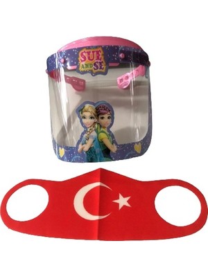 GÜRBEY PAZARLAMA Sue And Se Çocuklar Için Koruyucu Siperlik + Türk Bayrağı Maske