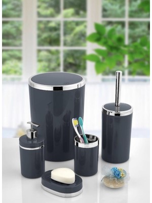 Imera Akrilik Yuvarlak 5 Parça Banyo Seti Gümüş Detaylı