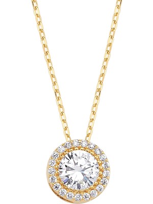 Altın Sepeti  Gümüş Altın Kaplama Tektaşlı Kolye G850KLR3